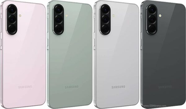 گوشی‌های Galaxy A56 سامسونگ در رنگ‌های مختلف: مشکی، نقره‌ای، آبی و سبز، با نمایشگر Full HD Super AMOLED